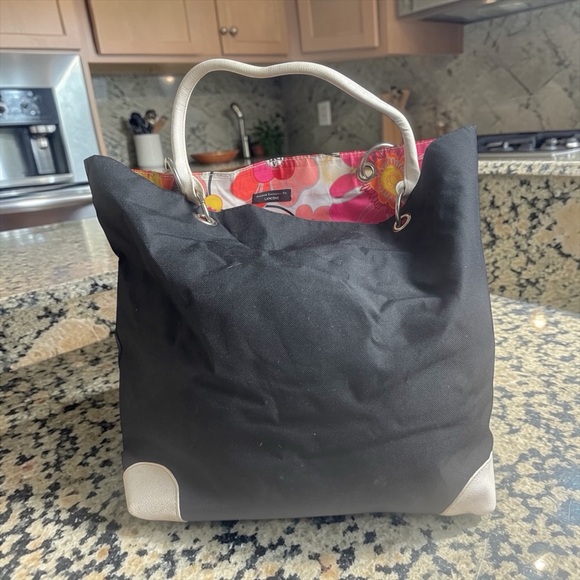 Lancome Handbags - Lancome Black Tote with White Trim and Floral Lining